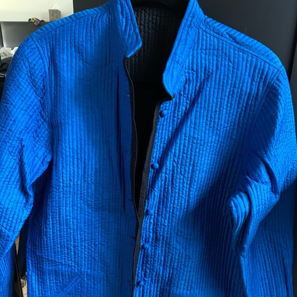 100% Raw Silk Reversible Blue/Black Jacket -New - Picture 1 of 7